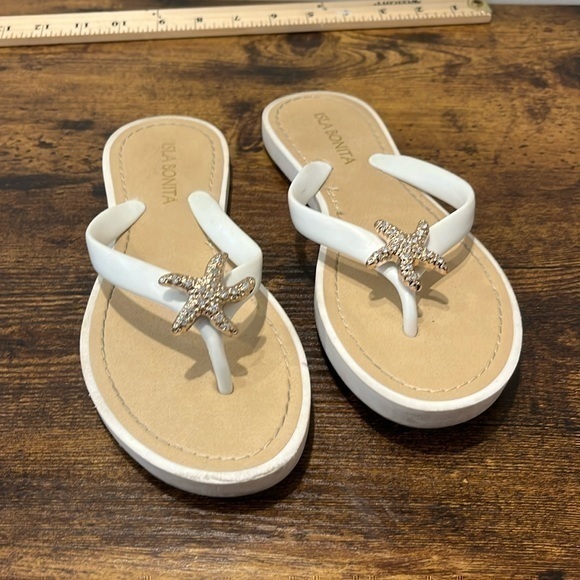 Isla Bonita white embellished ladies thong sandals size 5 - Picture 1 of 7
